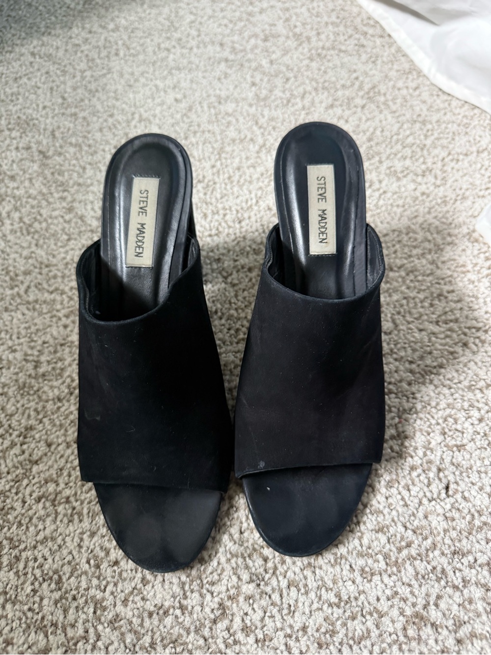 Steve Madden Black Open-Toe Suede Mule with Heel